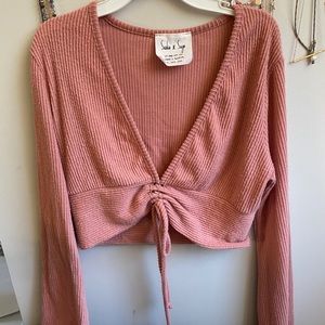 Ribbed Pink Cropped Sweater